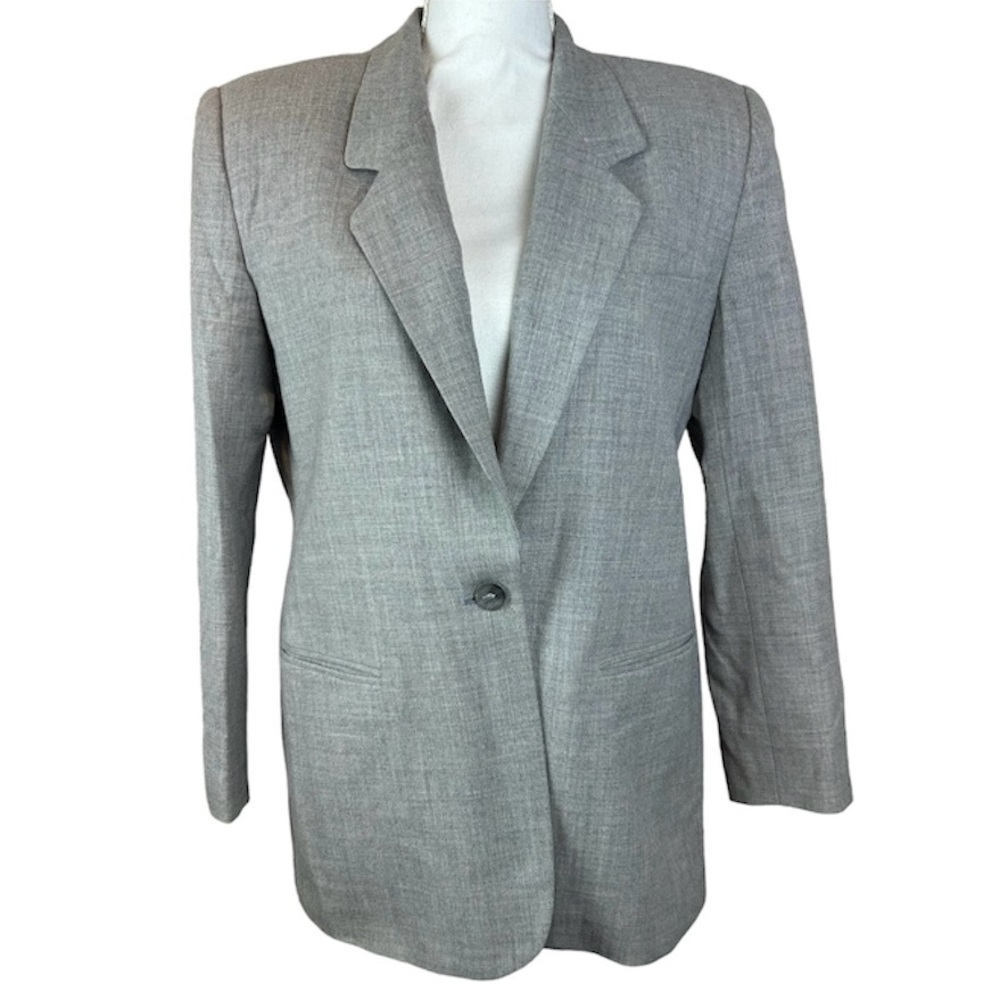 Casual Corner 100% Wool Gray Classic Blazer 12P Petite One Button Jacket Lined